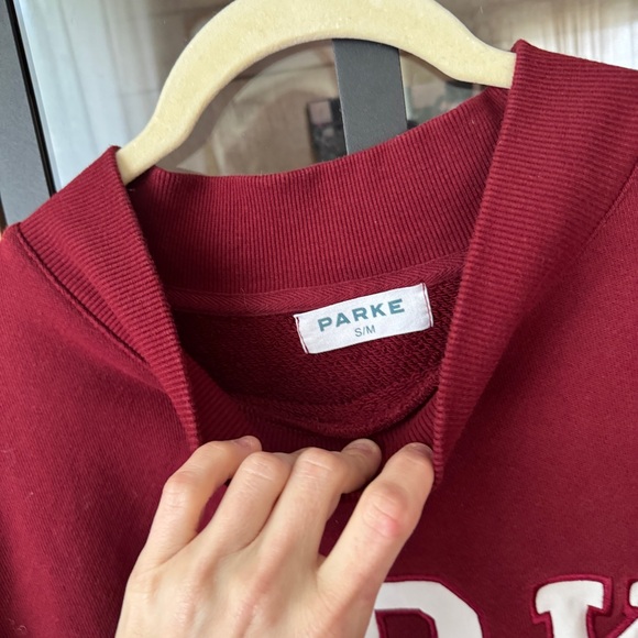 PARKE Mock Neck pullover sweatshirt varsity heritage fleece deep maroon patches - Picture 2 of 7